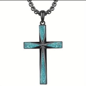 New Necklace black chain. Blue and black Cross
